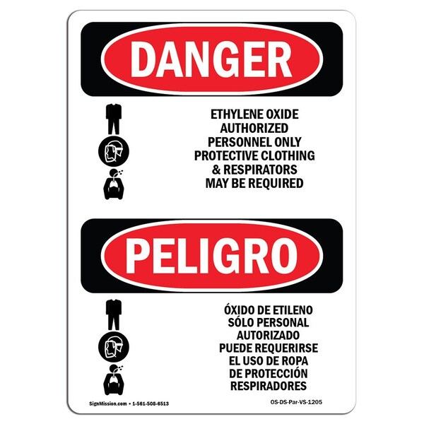 Safety Sign, OSHA, 24" Height, Rigid Plastic, Ethylene Oxide Authorized Only Spanish